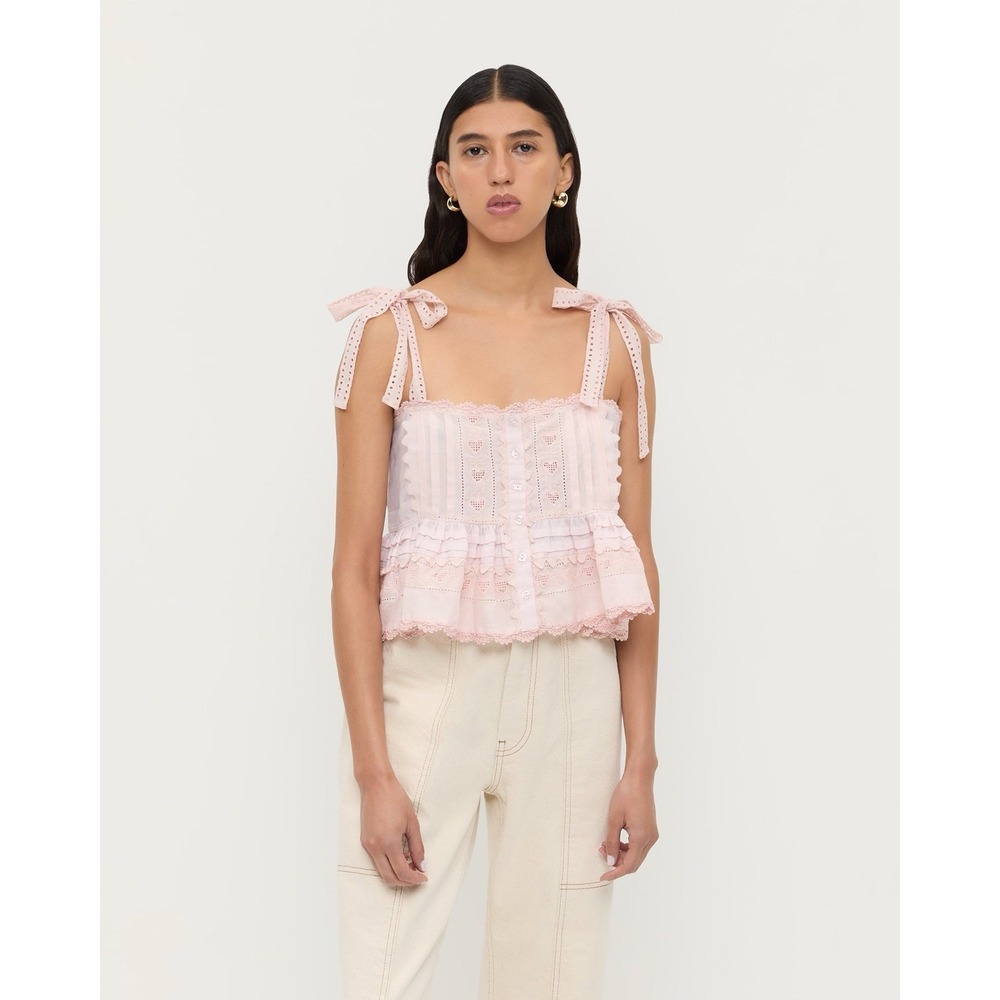 NWT loeffler‎ randall suzie embroidered Tank top Size L Pink  Feminine Preppy